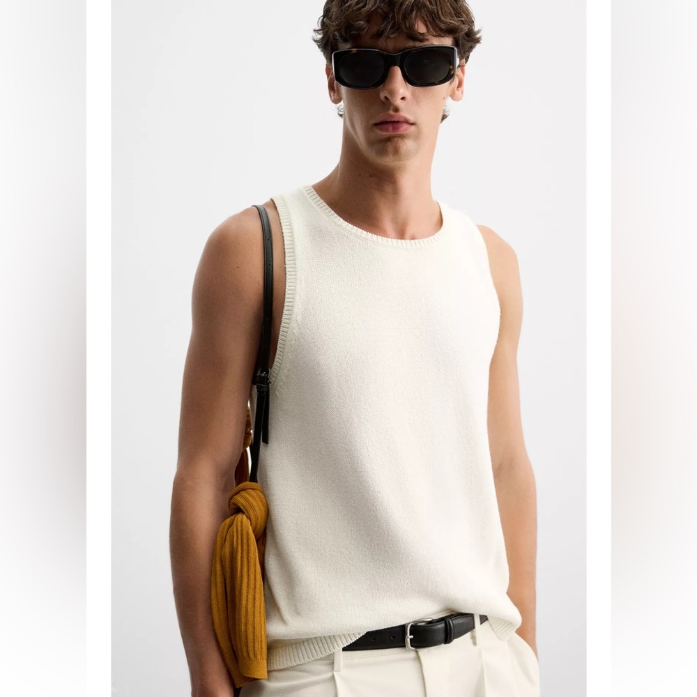 NWT Zara Men's Cream Knit Tank Top